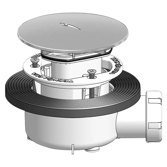 Tecnoagua Válvula sifónica para ducha baja gran caudal con tornillos - 115 mm, 1½" - Vista de perfil derecho