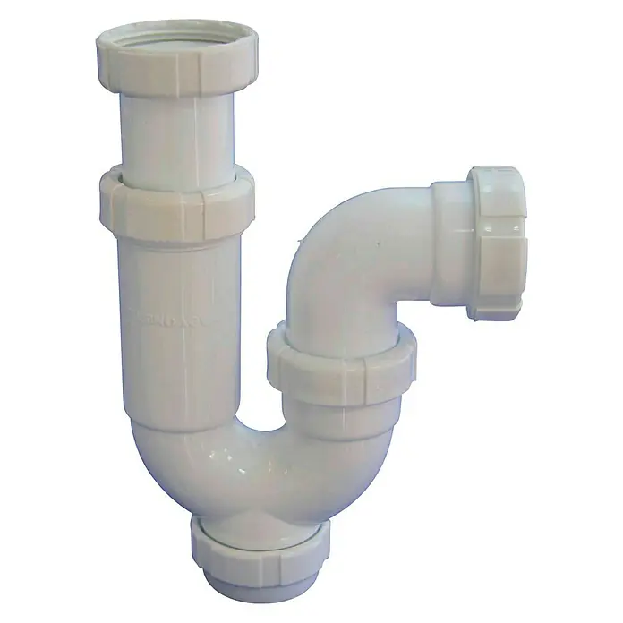 Tecnoagua Sifón curvo extensible con tuerca loca - 1½", Blanco - Vista de perfil derecho