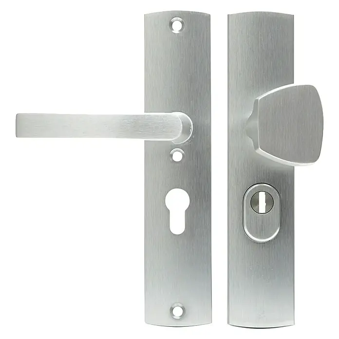 Axa Deurbeslag duwer-kruk, langschild, PC55, type 6665-11 - Beveiligings-deurbeslagset, Aluminium - Vooraanzicht