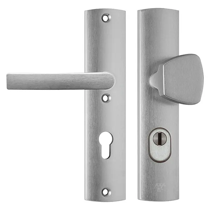 Axa Deurbeslag duwer-kruk, langschild, PC72, type 6665-11 - Beveiligings-deurbeslagset, Aluminium - Vooraanzicht