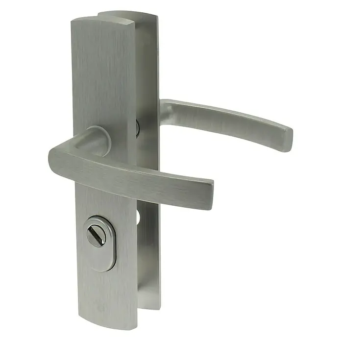 Axa Deurbeslag kruk-kruk, langschild, PC72, type 6665-10 RVS-look - Beveiligings-deurbeslagset, Aluminium - Diagonaal zicht