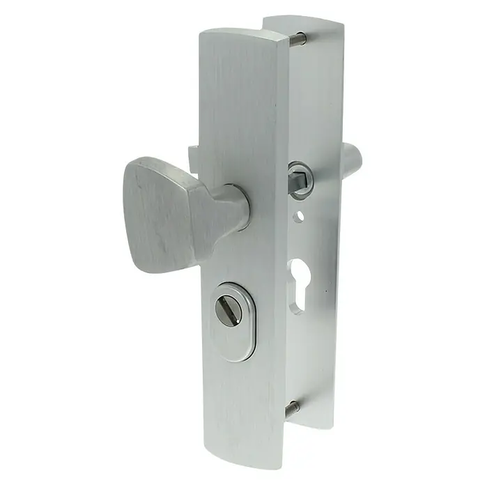 Axa Deurbeslag duwer-kruk, langschild, PC55, type 6665-11 RVS-look - Beveiligings-deurbeslagset, Aluminium - Diagonaal zicht