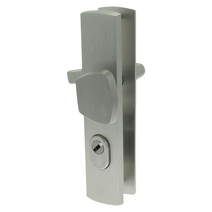 Axa Deurbeslag duwer-kruk, langschild, PC72, type 6665-11 RVS-look - Beveiligings-deurbeslagset, Aluminium - Diagonaal zicht