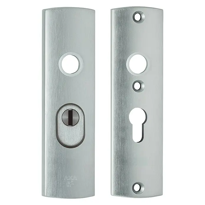 Axa Deurbeslag kruk-kruk, kortschild, PC55, type 6675-10 RVS-look - Beveiligings-deurbeslagset, Aluminium - Vooraanzicht