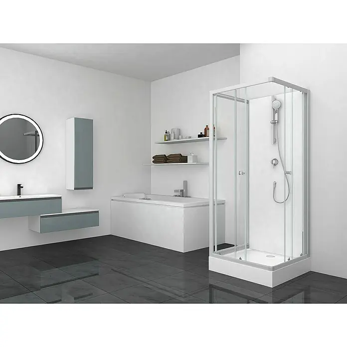Cabina de ducha White Wave - 90 x 90 x 200 cm, Blanco/gris - Foto ambiente
