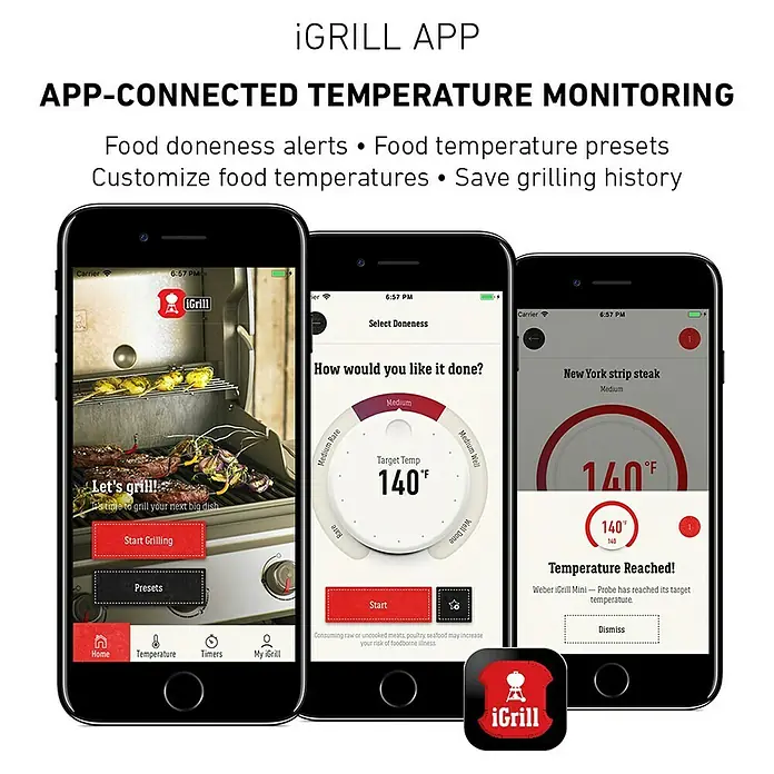 Weber Grill-Thermometer iGrill 3 - Messbereich: -30 °C - 300 °C, Bluetooth, 2 Messfühler