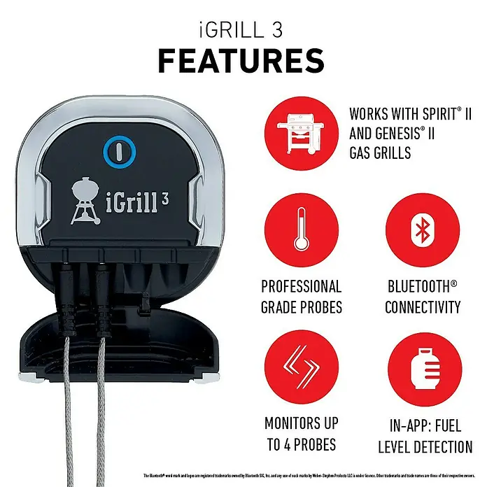 Weber Grill-Thermometer iGrill 3 - Messbereich: -30 °C - 300 °C, Bluetooth, 2 Messfühler