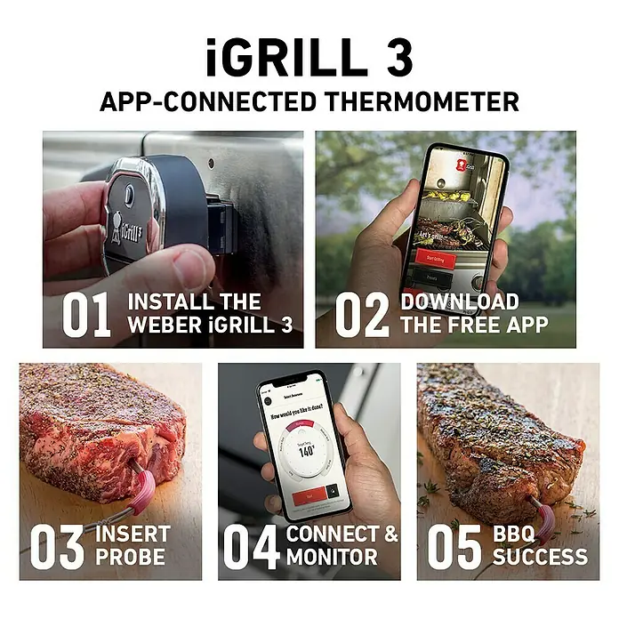 Weber Grill-Thermometer iGrill 3 - Messbereich: -30 °C - 300 °C, Bluetooth, 2 Messfühler
