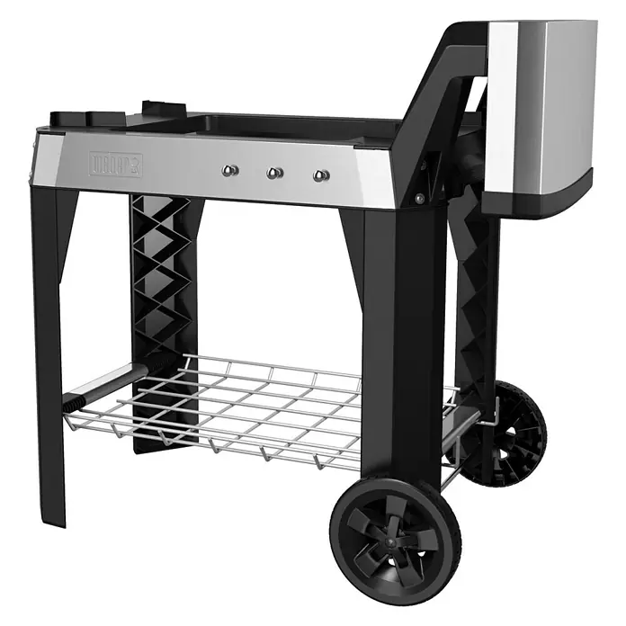 Weber Rollwagen - Passend für: Weber Grill Pulse 1000, Weber Grill Pulse 2000, 88,9 x 61,4 x 111,9 cm, Edelstahl - Diagonale Ansicht