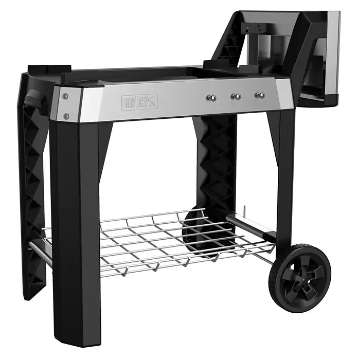 Weber Rollwagen - Passend für: Weber Grill Pulse 1000, Weber Grill Pulse 2000, 88,9 x 61,4 x 111,9 cm, Edelstahl - Diagonale Ansicht
