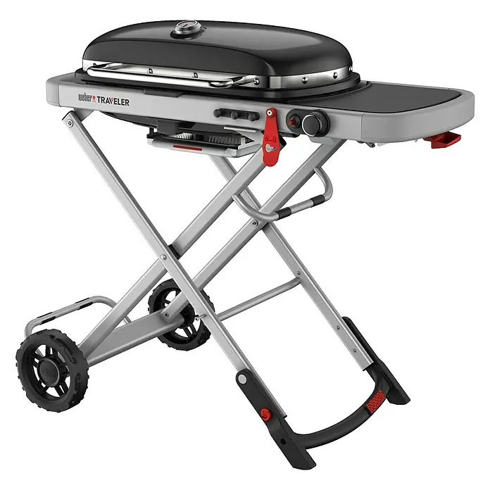Weber Gasgrill Traveller - Anzahl Brenner: 1, L x B x H: 58,4 x 110,8 x 94,5 cm - Diagonale Ansicht