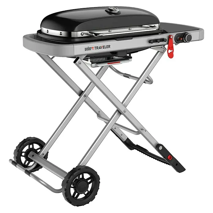 Weber Gasgrill Traveller - Anzahl Brenner: 1, L x B x H: 58,4 x 110,8 x 94,5 cm - Diagonale Ansicht
