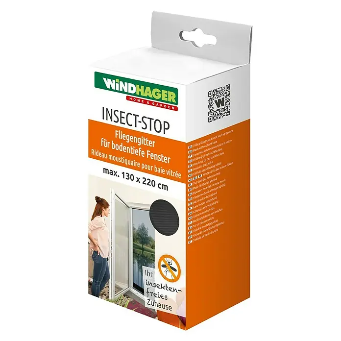 Windhager Insektenschutzgitter IS - 130 x 220 cm, Anthrazit, Klebebefestigung - Diagonale Ansicht