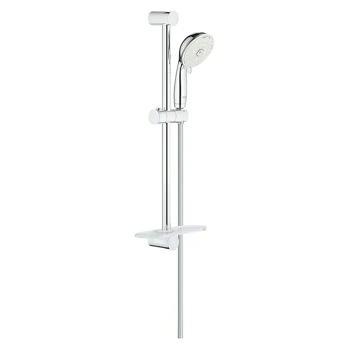 Grohe Tempesta Rustic Brausegarnitur 100 - Lochabstand: 62 cm, Art Strahl: Massagestrahl, Jetstrahl, Rain, Rain O², Chrom/Weiß - Diagonale Ansicht