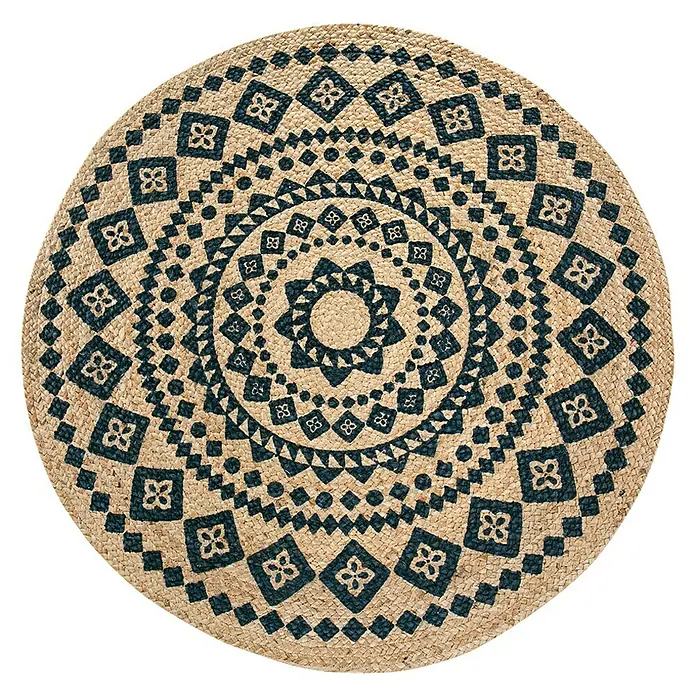 Teppich rund Mamda - Natur/Schwarz, Durchmesser: 80 cm, Jute - Ansicht von oben