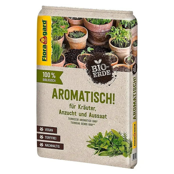 Floragard Bio-Kräuter- & Aussaaterde Aromatisch! - 10 l - Vorderansicht
