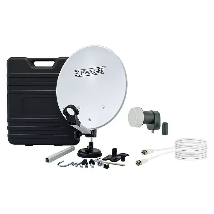 Schwaiger SAT-Anlage Camping-Set Koffer - 35 cm, Hellgrau, Feedaufnahme: 40 mm - Vorderansicht