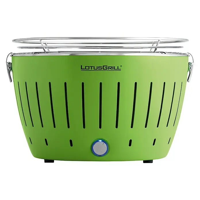 LotusGrill Barbacoa de carbón con poco humo - Verde lima, Superficie parrilla: Ø 34 cm - Vista frontal