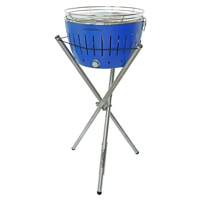 LotusGrill Raucharmer Holzkohlegrill - Tiefblau, Hauptgrillfläche: Ø 32 cm - Vorderansicht