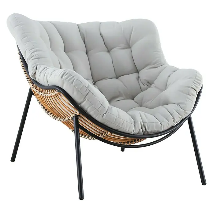 Sunfun Loungesessel - B x T x H: 96 x 114,5 x 83,5 cm, Polyrattan, Beige, Karamell - Diagonale Ansicht
