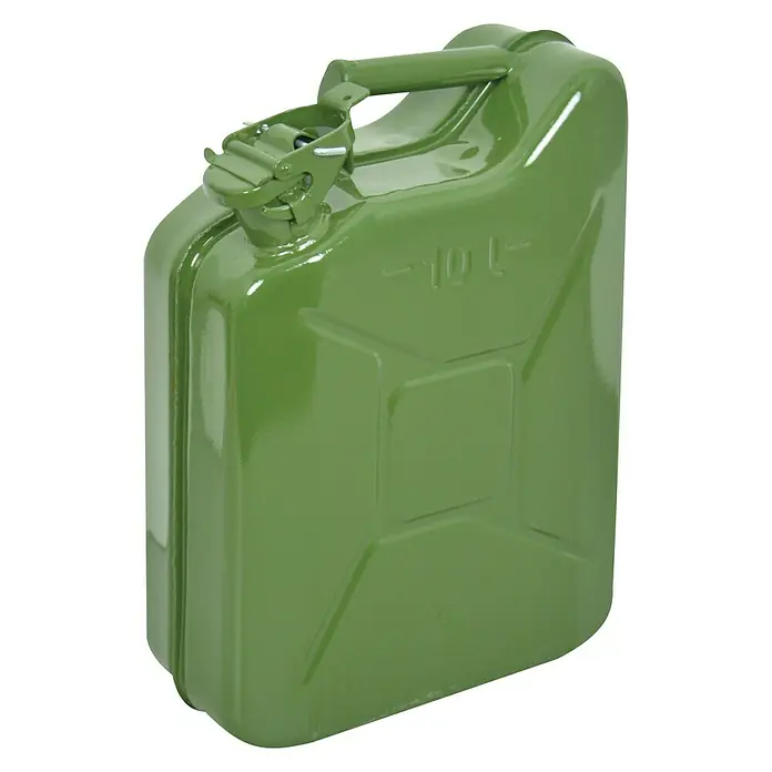 Carpoint Benzine jerrycan 10 l Groen Metaal UN-keur - Metalen jerrycan, 10 l - Diagonaal zicht