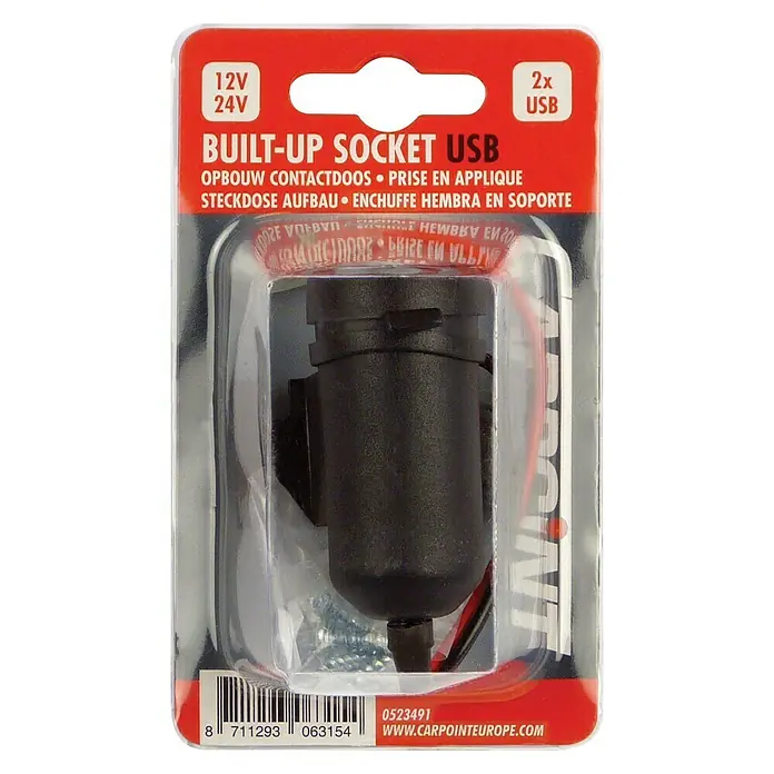 Carpoint Stekkerdoos 12/24V Opbouw 2xUSB 2,1A - 12 - 24 V - Bovenaanzicht