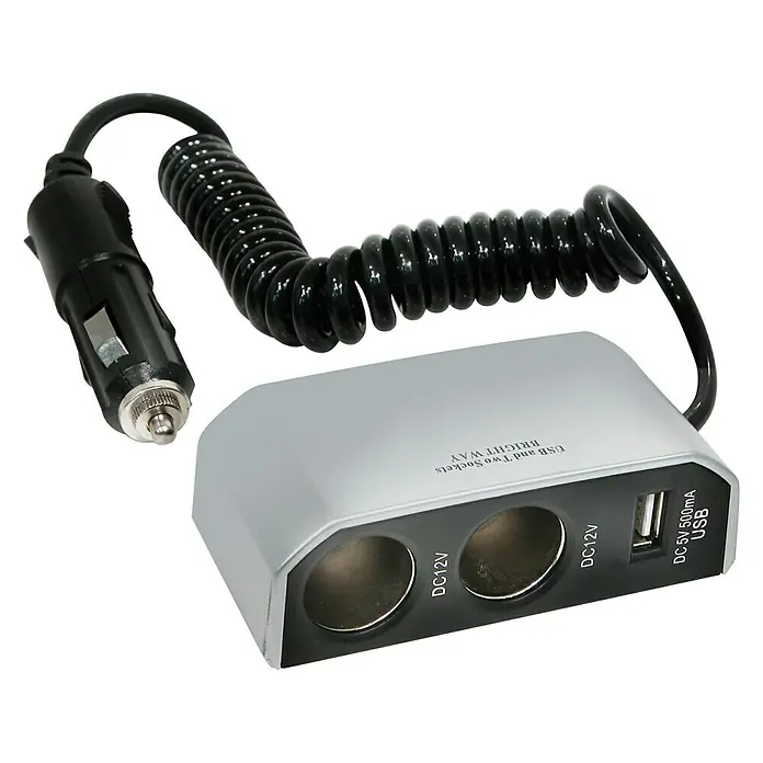 Carpoint Stekkerdoos 2-weg 2x12V 1xUSB 8A - 12 V - Diagonaal zicht