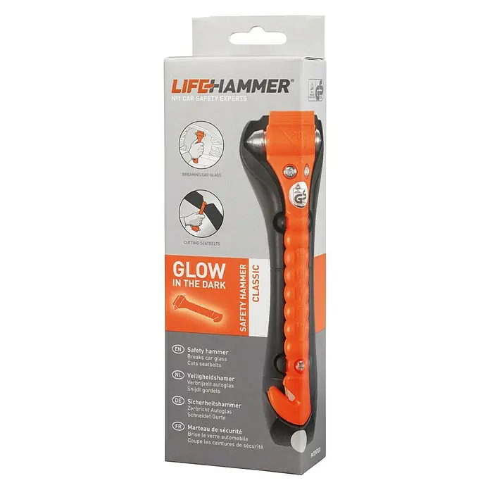 Lifehammer Veiligheidshamer Original glow in the dark Oranje - Speciaal staal - Diagonaal zicht
