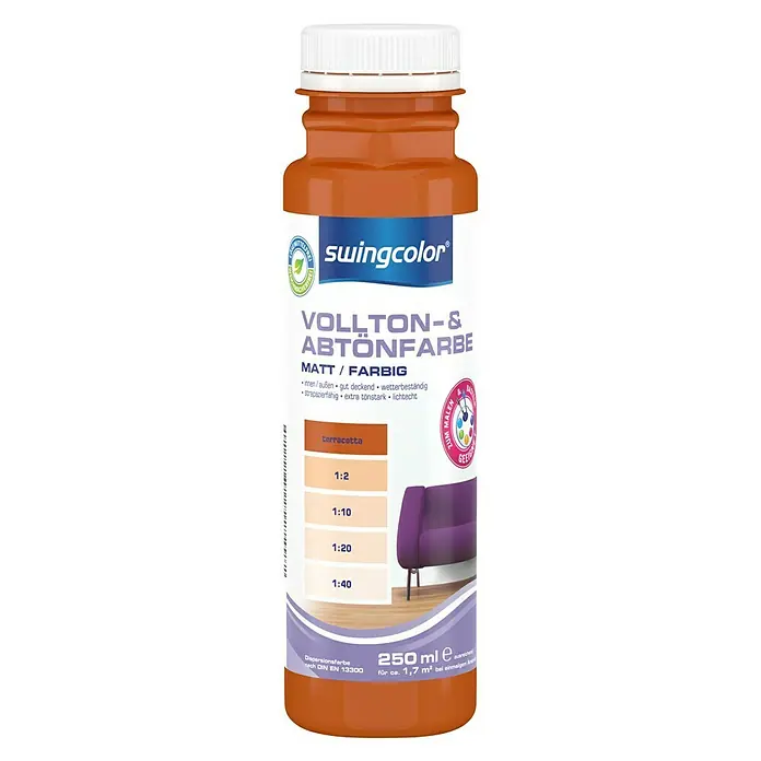 swingcolor Vollton- & Abtönfarbe - Terracotta, 250 ml, Matt, Lösemittelfrei - Vorderansicht