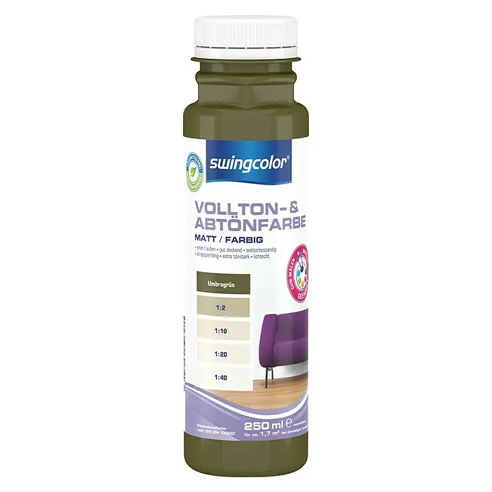 swingcolor Vollton- & Abtönfarbe - Umbragrün, 250 ml, Matt, Lösemittelfrei - Vorderansicht