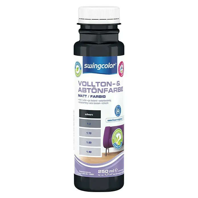 swingcolor Vollton- & Abtönfarbe - Schwarz, 250 ml, Matt, Konservierungsmittelfrei - Vorderansicht