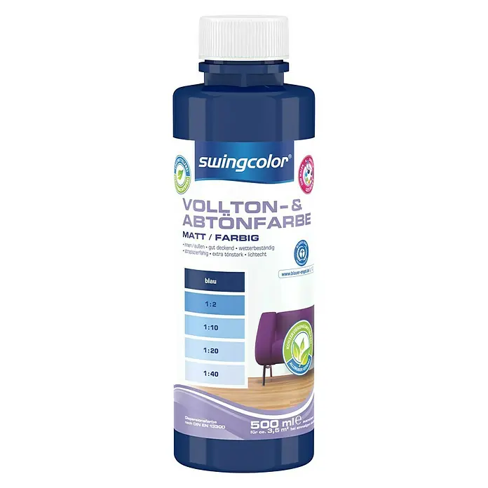 swingcolor Vollton- & Abtönfarbe - Blau, 500 ml, Matt, Konservierungsmittelfrei - Vorderansicht