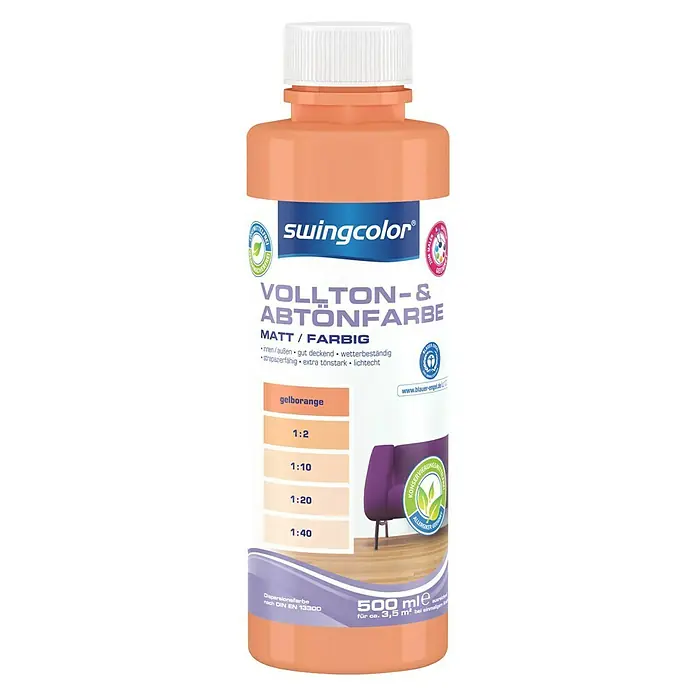swingcolor Vollton- & Abtönfarbe - Gelborange, 500 ml, Matt, Konservierungsmittelfrei - Vorderansicht
