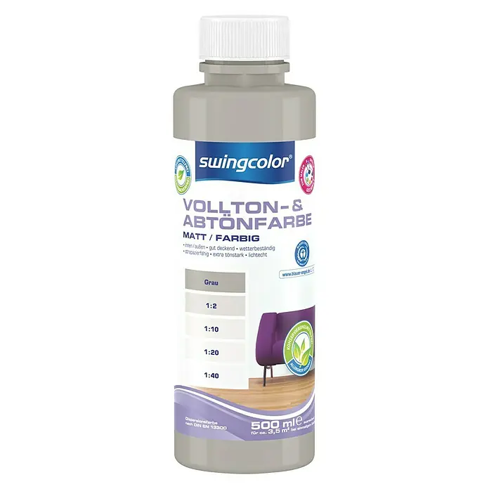 swingcolor Vollton- & Abtönfarbe - Grau, 500 ml, Matt, Konservierungsmittelfrei - Vorderansicht