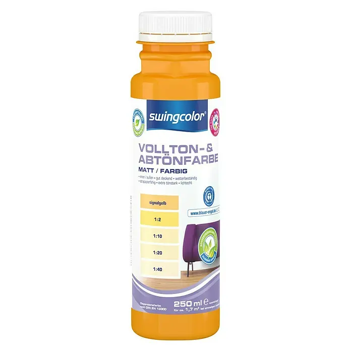 swingcolor Vollton- & Abtönfarbe - Signalgelb, 250 ml, Matt, Konservierungsmittelfrei - Vorderansicht