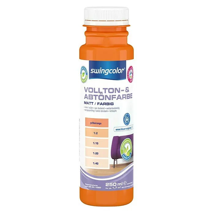 swingcolor Vollton- & Abtönfarbe - Gelborange, 250 ml, Matt, Konservierungsmittelfrei - Vorderansicht