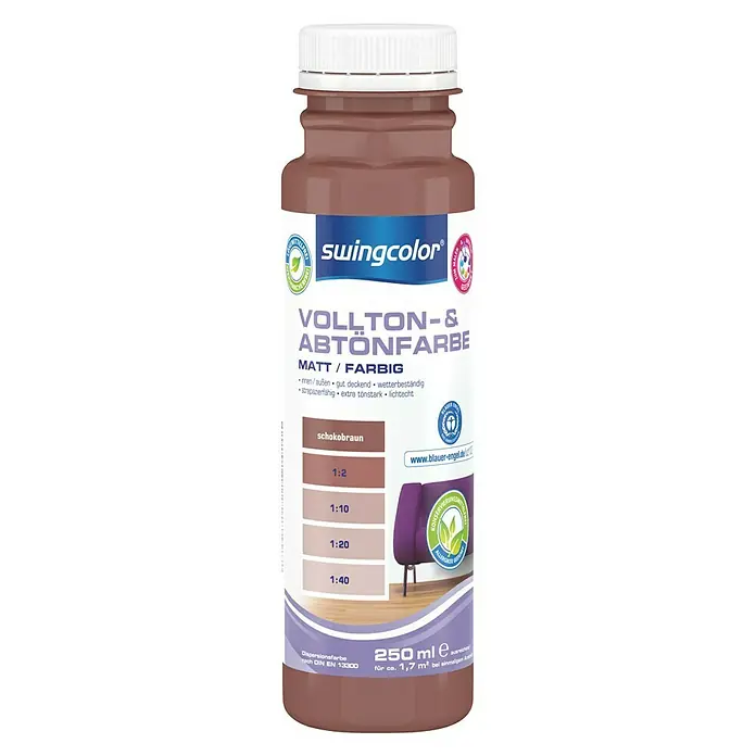 swingcolor Vollton- & Abtönfarbe - Schokobraun, 250 ml, Matt, Konservierungsmittelfrei - Vorderansicht
