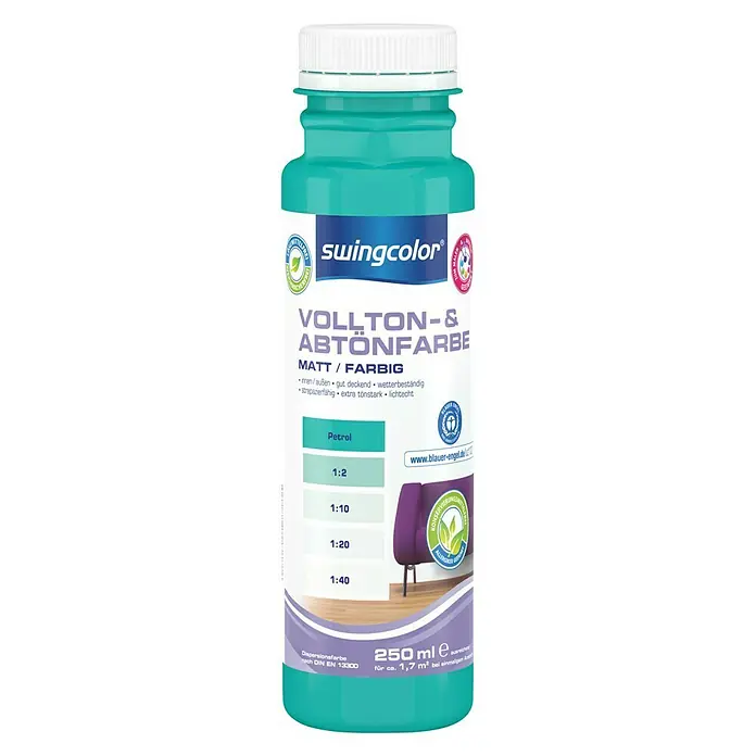 swingcolor Vollton- & Abtönfarbe - Petrol, 250 ml, Matt, Konservierungsmittelfrei - Vorderansicht
