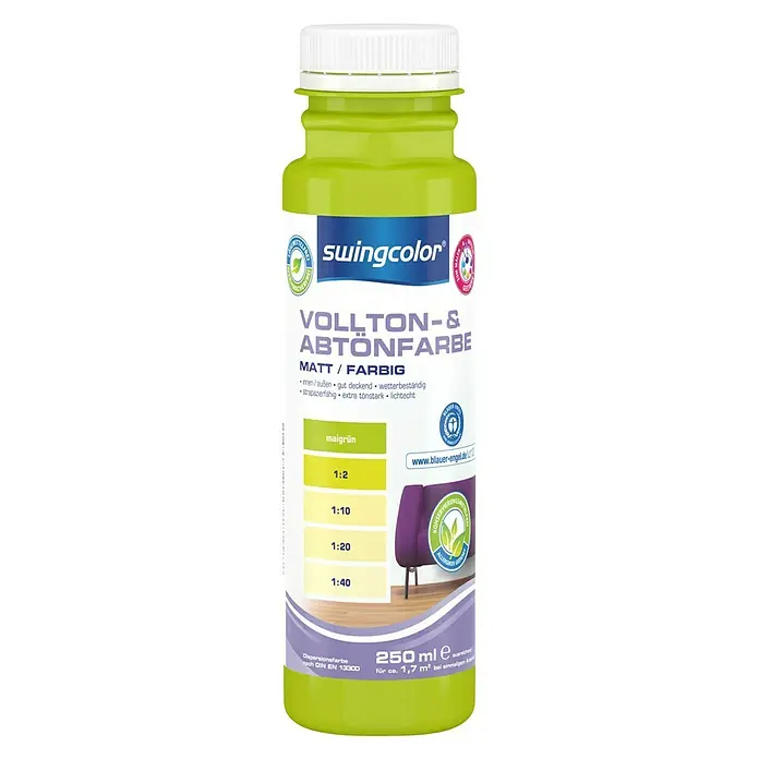 swingcolor Vollton- & Abtönfarbe - Maigrün, 250 ml, Matt, Konservierungsmittelfrei - Vorderansicht