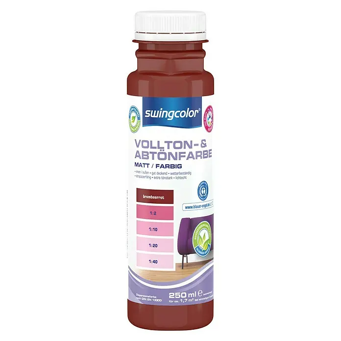 swingcolor Vollton- & Abtönfarbe - Brombeerrot, 250 ml, Matt, Konservierungsmittelfrei - Vorderansicht
