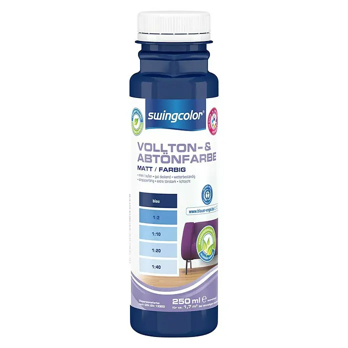 swingcolor Vollton- & Abtönfarbe - Blau, 250 ml, Matt, Konservierungsmittelfrei - Vorderansicht