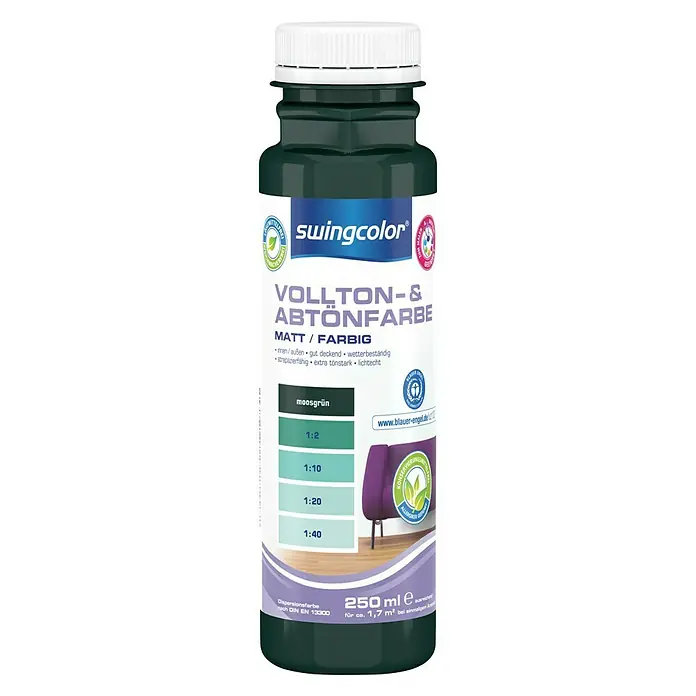 swingcolor Vollton- & Abtönfarbe - Moosgrün, 250 ml, Matt, Konservierungsmittelfrei - Vorderansicht