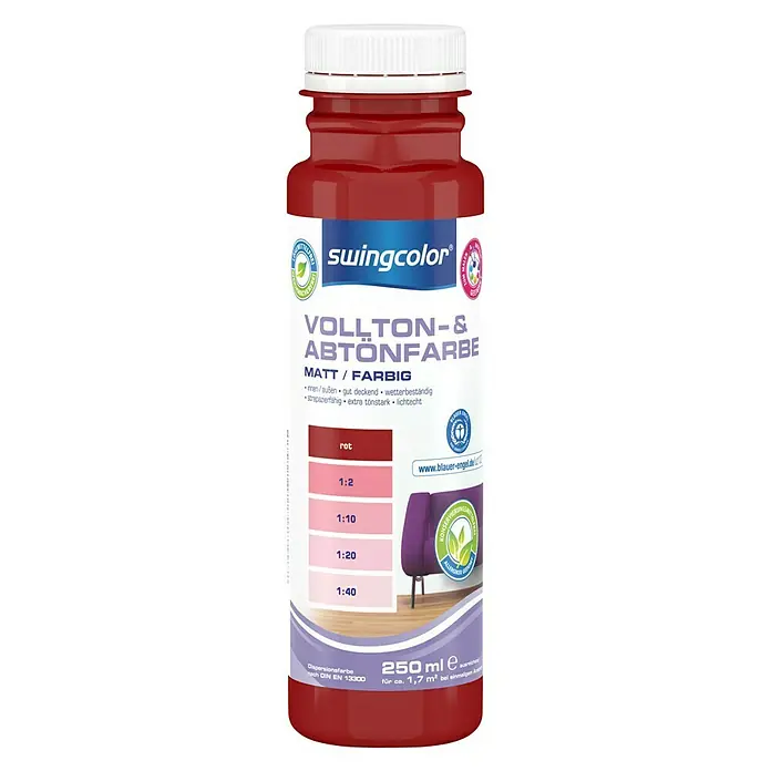 swingcolor Vollton- & Abtönfarbe - Rot, 250 ml, Matt, Konservierungsmittelfrei - Vorderansicht