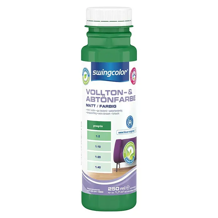 swingcolor Vollton- & Abtönfarbe - Grasgrün, 250 ml, Matt, Konservierungsmittelfrei - Vorderansicht