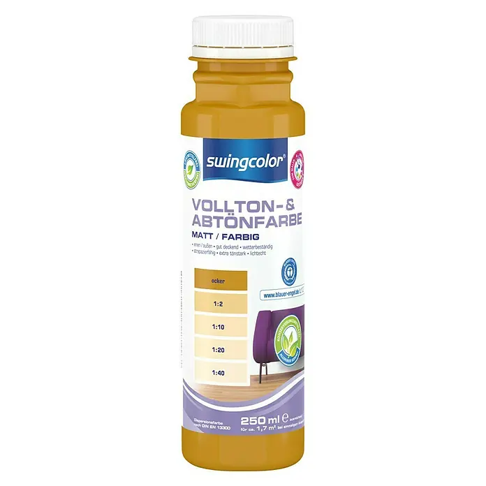 swingcolor Vollton- & Abtönfarbe - Ocker, 250 ml, Matt, Konservierungsmittelfrei - Vorderansicht