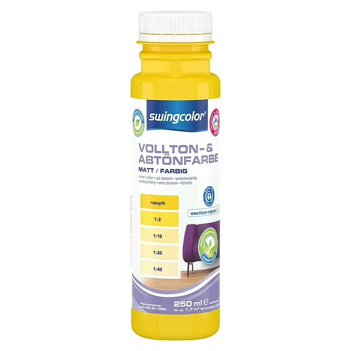 swingcolor Vollton- & Abtönfarbe - Rapsgelb, 250 ml, Matt, Konservierungsmittelfrei - Vorderansicht