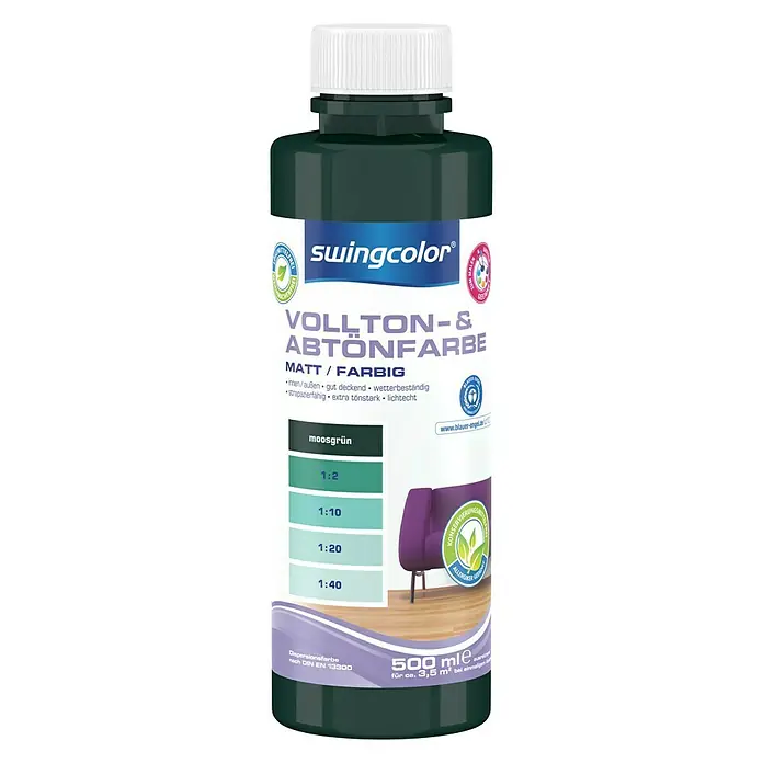 swingcolor Vollton- & Abtönfarbe - Moosgrün, 500 ml, Matt, Konservierungsmittelfrei - Vorderansicht