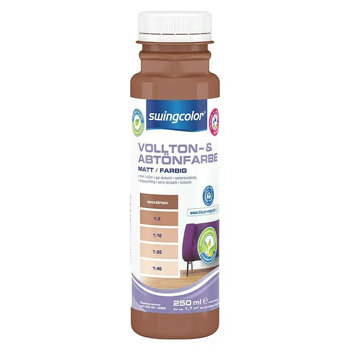 swingcolor Vollton- & Abtönfarbe - Moccabraun, 250 ml, Matt, Konservierungsmittelfrei - Vorderansicht