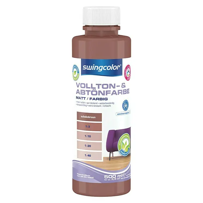 swingcolor Vollton- & Abtönfarbe - Schokobraun, 500 ml, Matt, Konservierungsmittelfrei - Vorderansicht