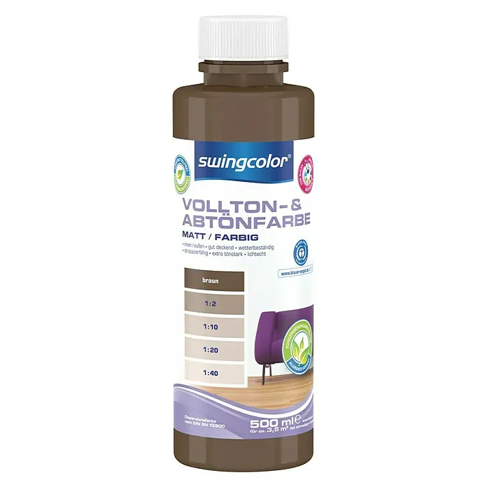 swingcolor Vollton- & Abtönfarbe - Braun, 500 ml, Matt, Konservierungsmittelfrei - Vorderansicht